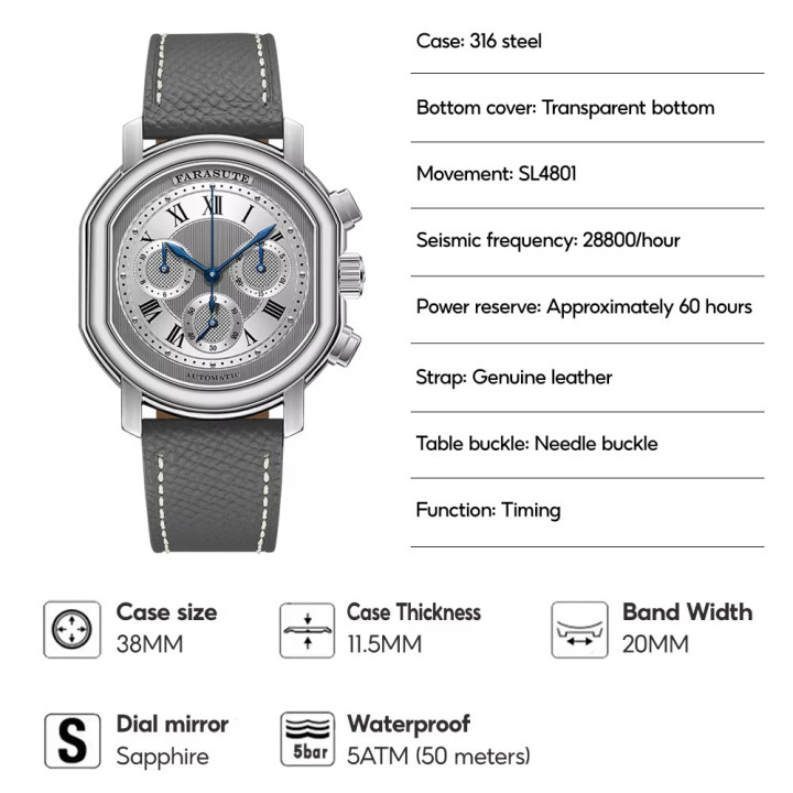 FARASTE 5331 Automatic Chronograph Watch 38mm