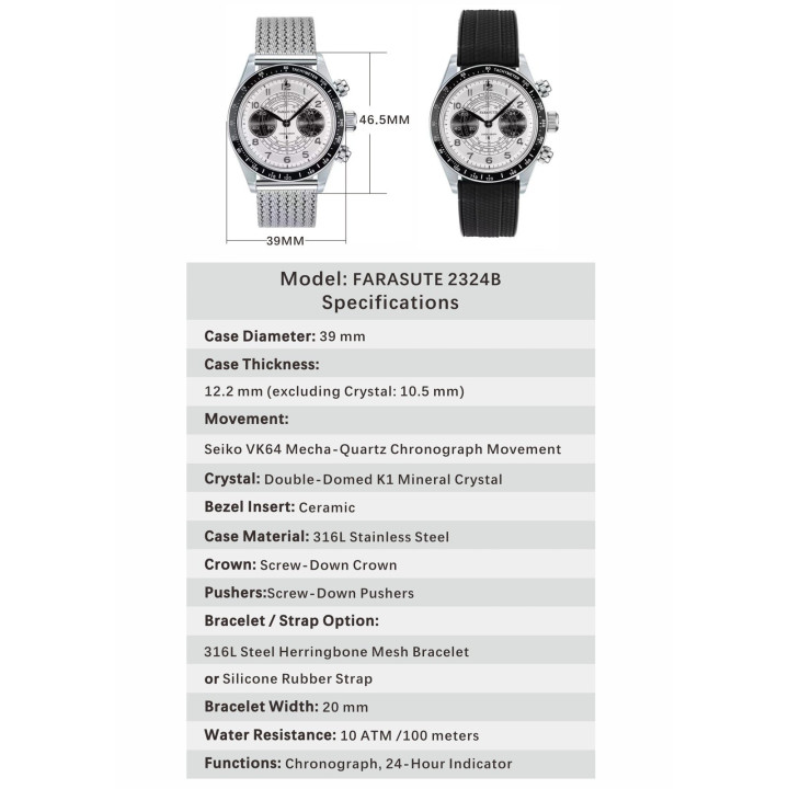 FARASUTE 2324B VK64 Chronograph Watch 39mm
